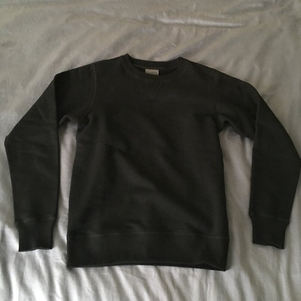 Naked & Famous black crew neck sweater, unisex, tag size XS